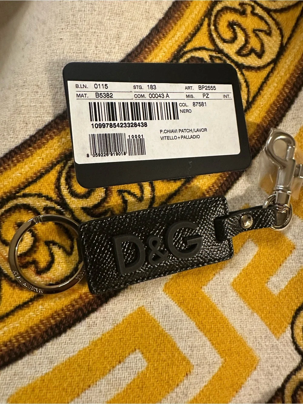Dolce & Gabbana Black D&G Calfskin Leather Keychain NWT